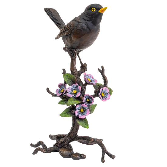 Richard Cooper Bronze Birds Collection Blackbird with Blossom Figurine