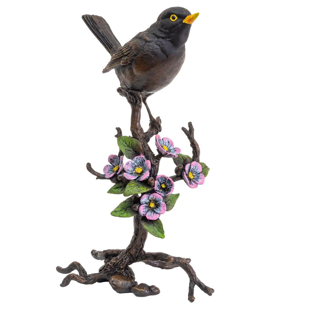 Richard Cooper Bronze Birds Collection Blackbird with Blossom Figurine