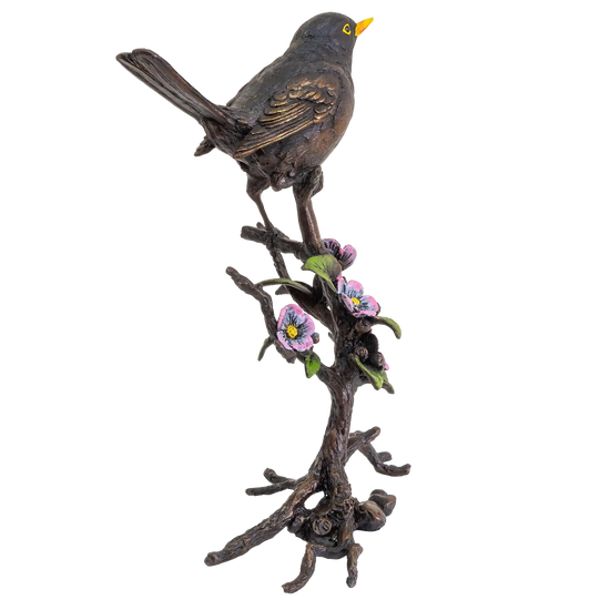 Richard Cooper Bronze Birds Collection Blackbird with Blossom Figurine