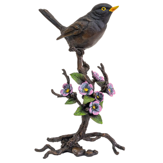 Richard Cooper Bronze Birds Collection Blackbird with Blossom Figurine