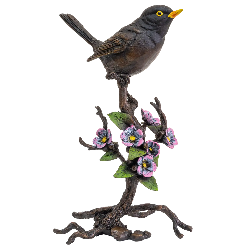 Richard Cooper Bronze Birds Collection Blackbird with Blossom Figurine