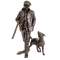 Bronze statue of a man with a dog on a white background
