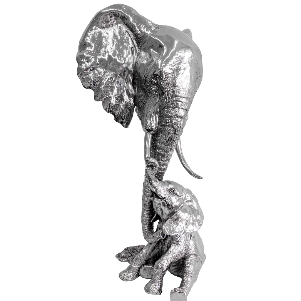 Richard Cooper Nickel Studio Collection Elephant & Calf Figurine