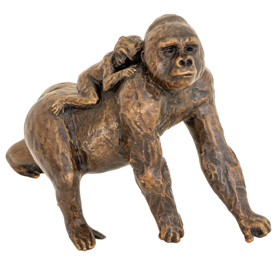 Richard Cooper Bronze Gorilla with Baby Figurine