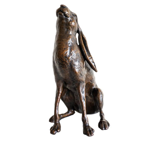 Richard Cooper Bronze Large Hare Moon Gazing Figurine