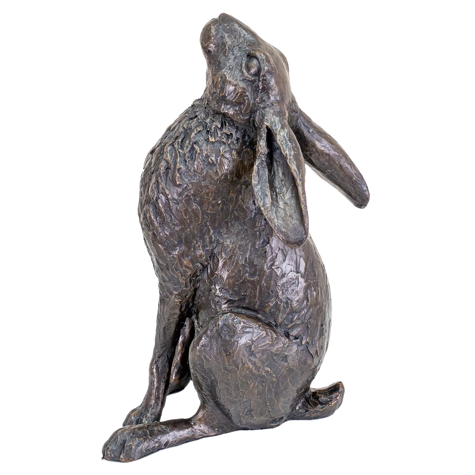 Bronze statue of a rabbit on a white background