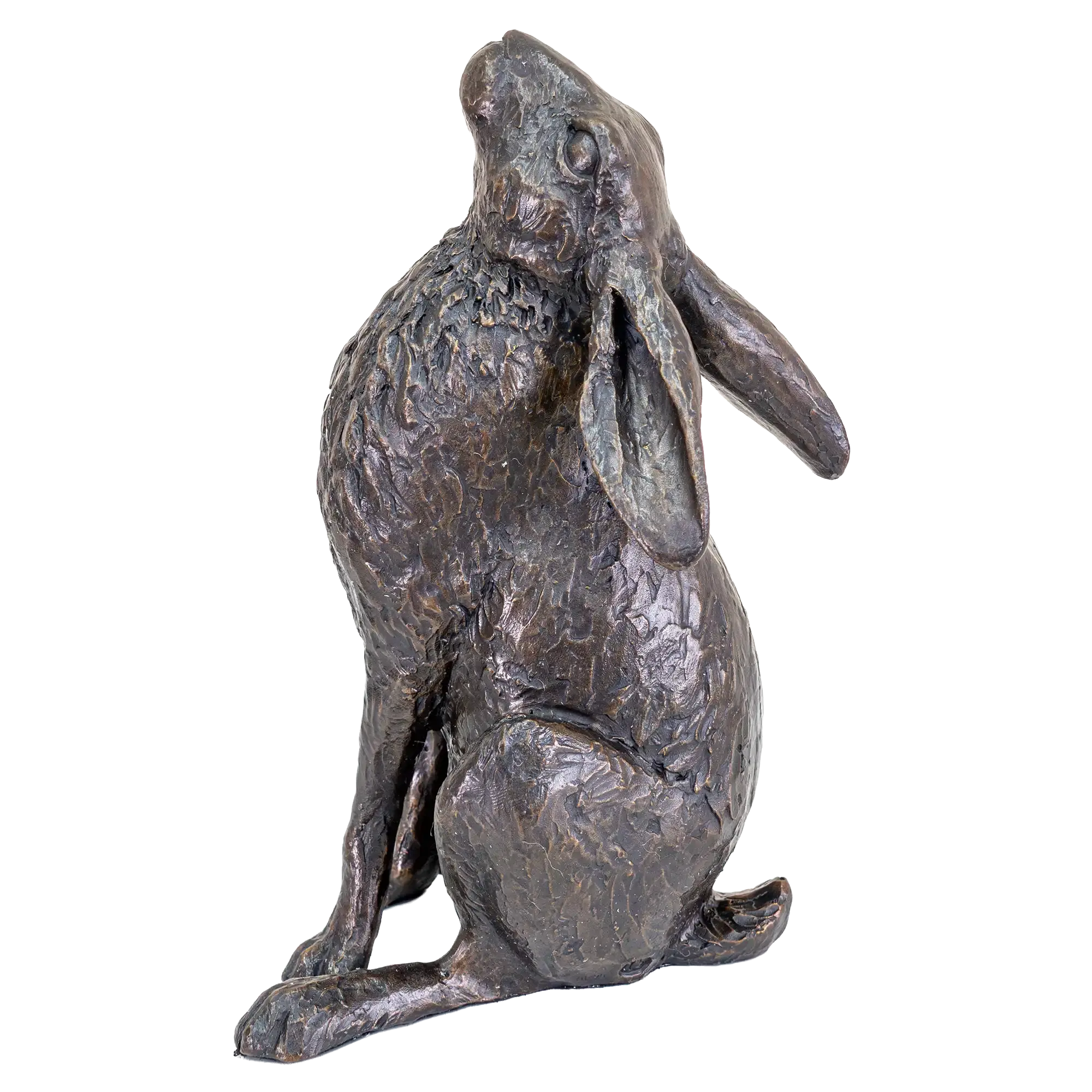 Bronze statue of a rabbit on a white background