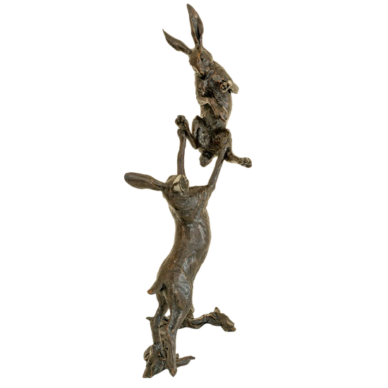 Richard Cooper Bronze Hares Collection Medium Hares Boxing Figurine