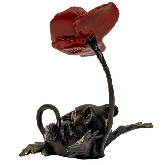 Richard Cooper Bronze Mice Collection Mouse Asleep with Poppy Figurine