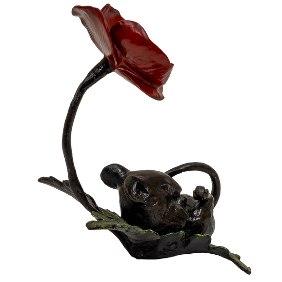 Richard Cooper Bronze Mice Collection Mouse Asleep with Poppy Figurine