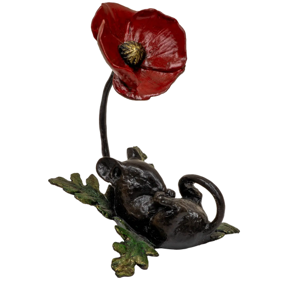 Richard Cooper Bronze Mice Collection Mouse Asleep with Poppy Figurine