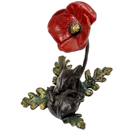 Richard Cooper Bronze Mice Collection Mouse Asleep with Poppy Figurine