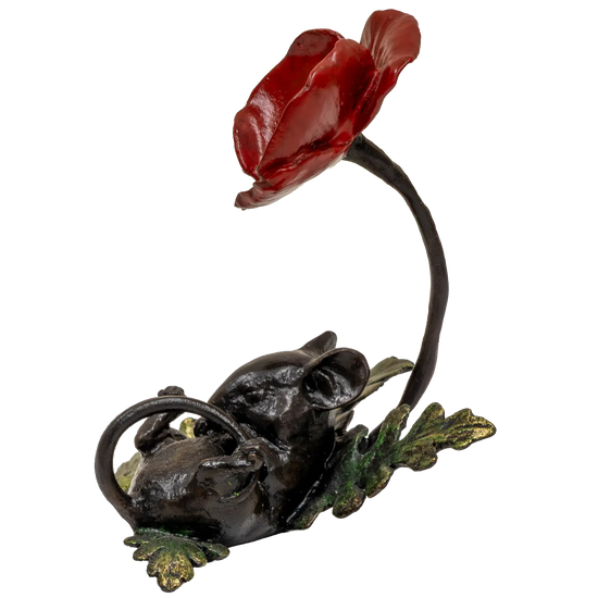 Richard Cooper Bronze Mice Collection Mouse Asleep with Poppy Figurine