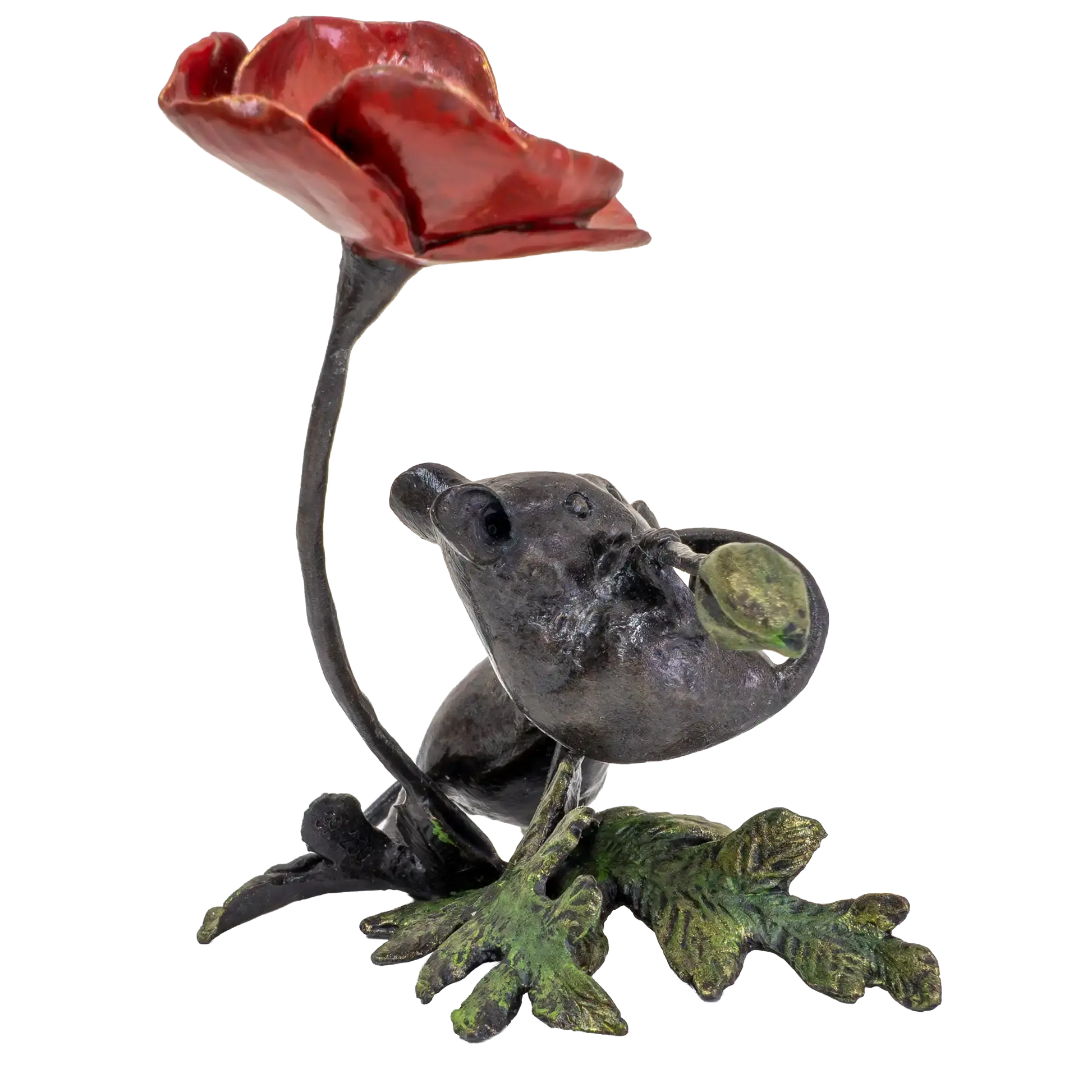 Richard Cooper Bronze Mice Collection Mouse with Poppy Figurine