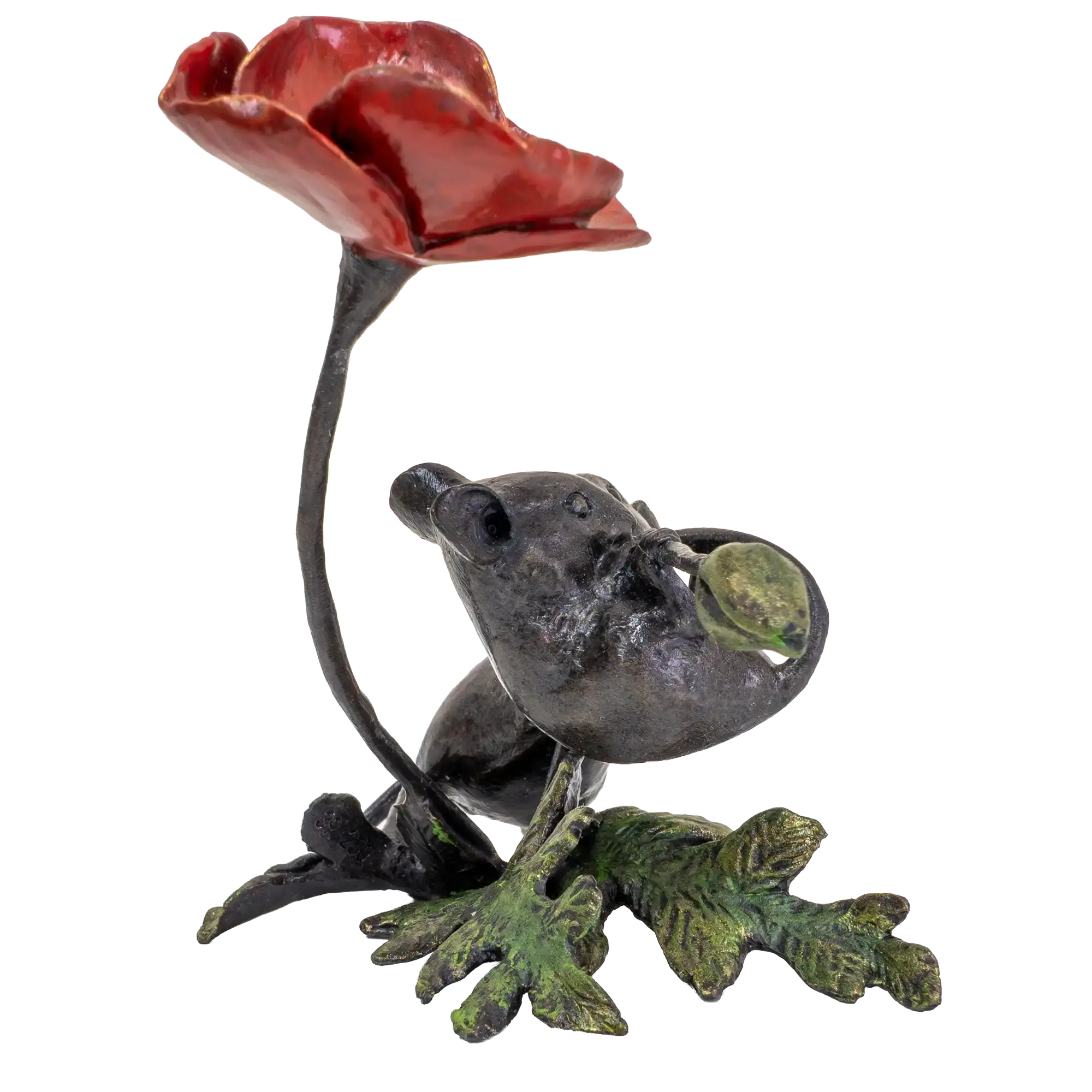 Richard Cooper Bronze Mice Collection Mouse with Poppy Figurine