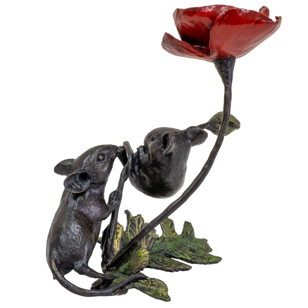 Richard Cooper Bronze Mice Collection Mouse with Poppy Figurine