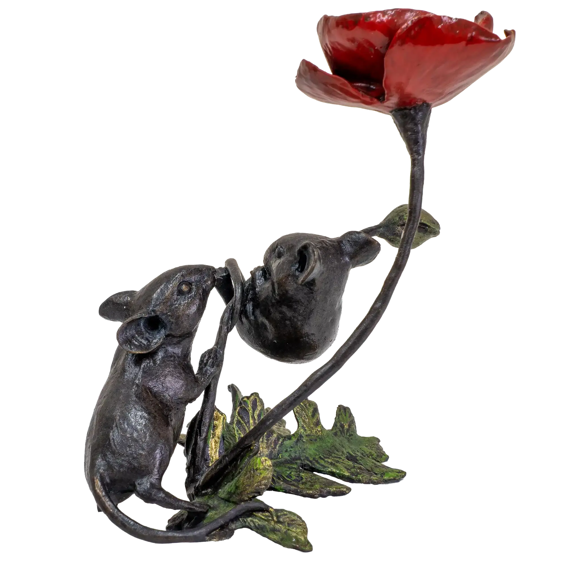 Richard Cooper Bronze Mice Collection Mouse with Poppy Figurine