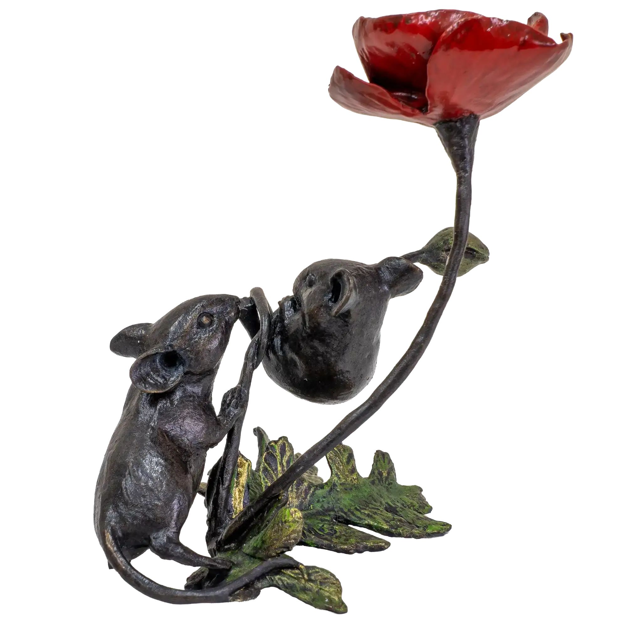 Richard Cooper Bronze Mice Collection Mouse with Poppy Figurine