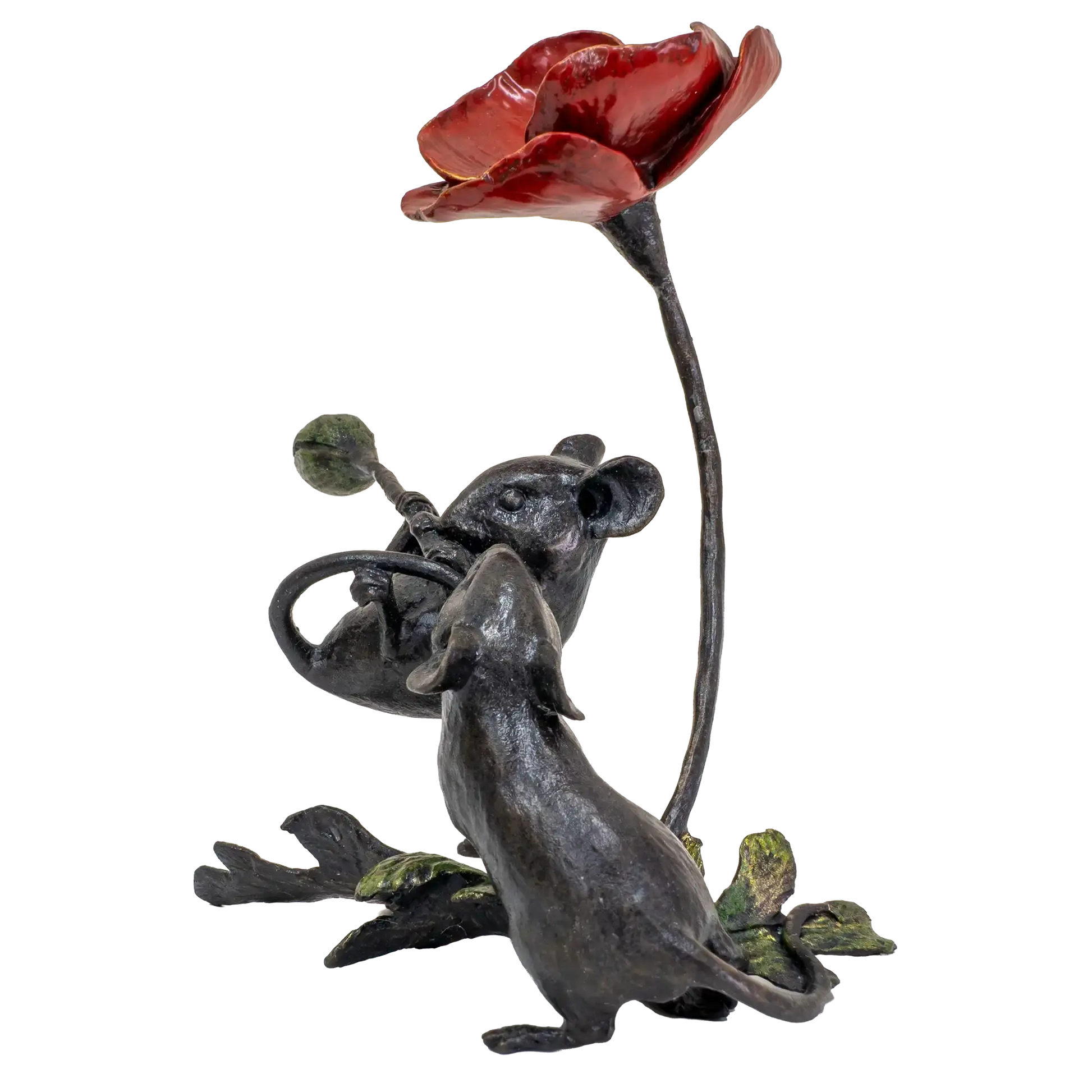 Richard Cooper Bronze Mice Collection Mouse with Poppy Figurine