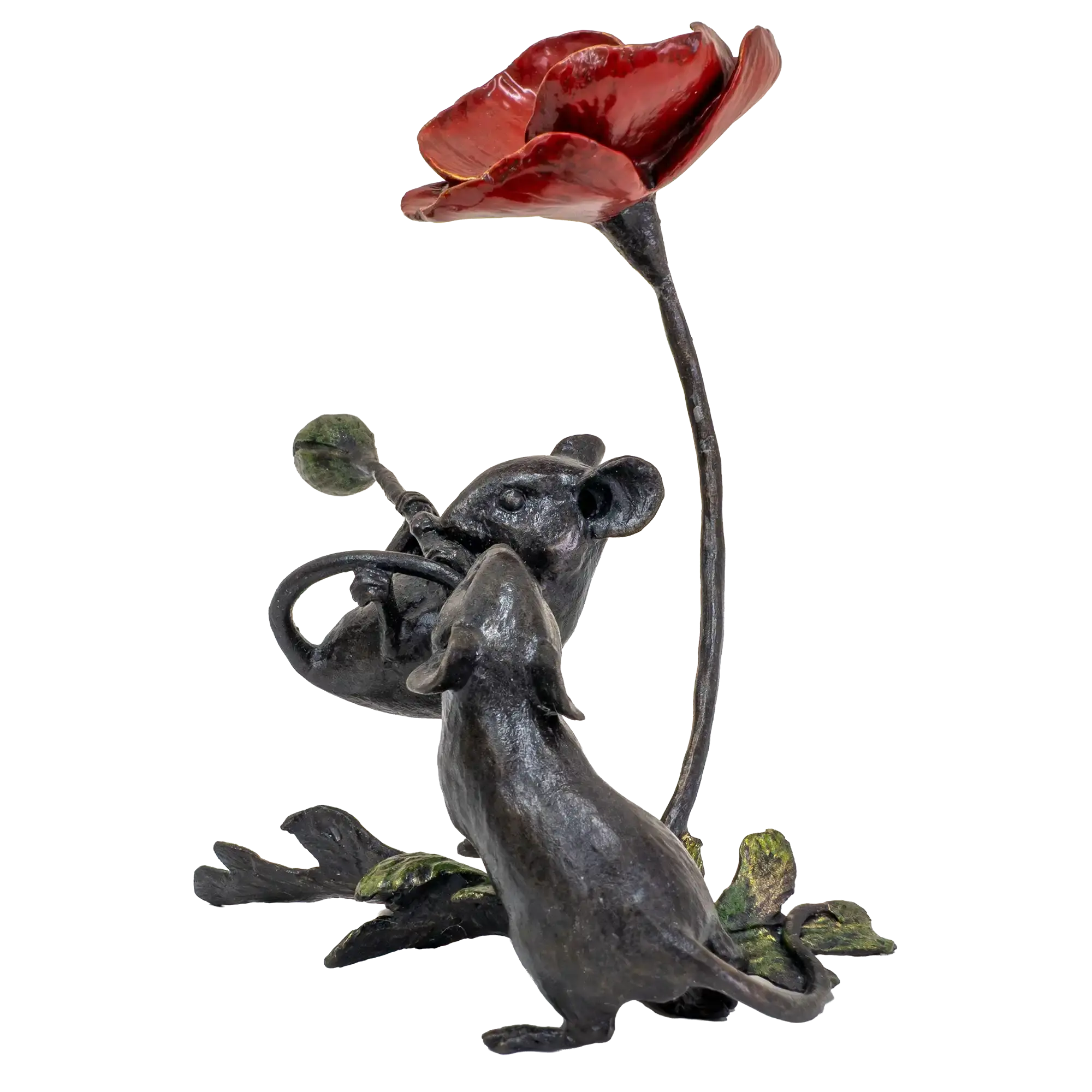Richard Cooper Bronze Mice Collection Mouse with Poppy Figurine