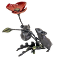 Richard Cooper Bronze Mice Collection Mouse with Poppy Figurine