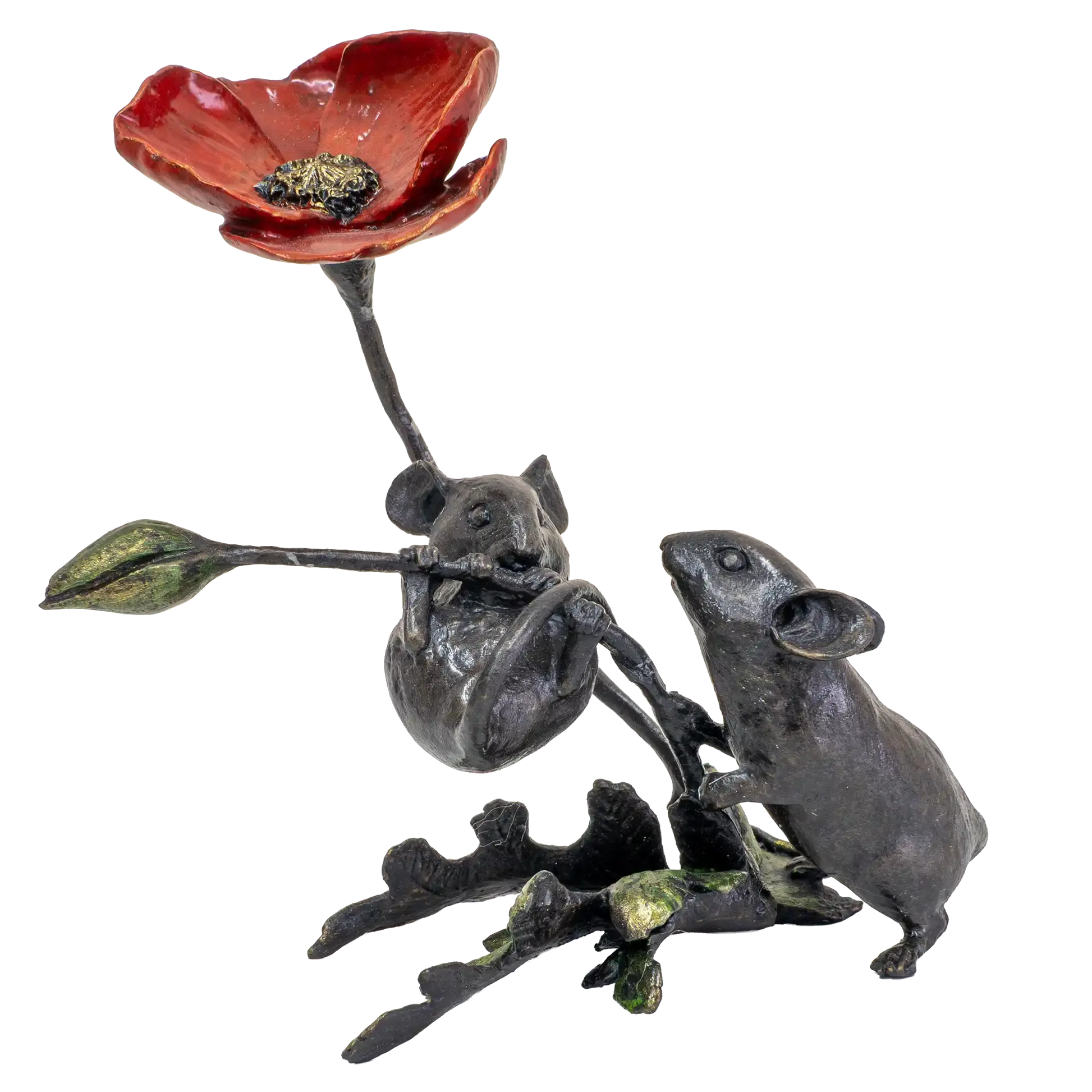 Richard Cooper Bronze Mice Collection Mouse with Poppy Figurine