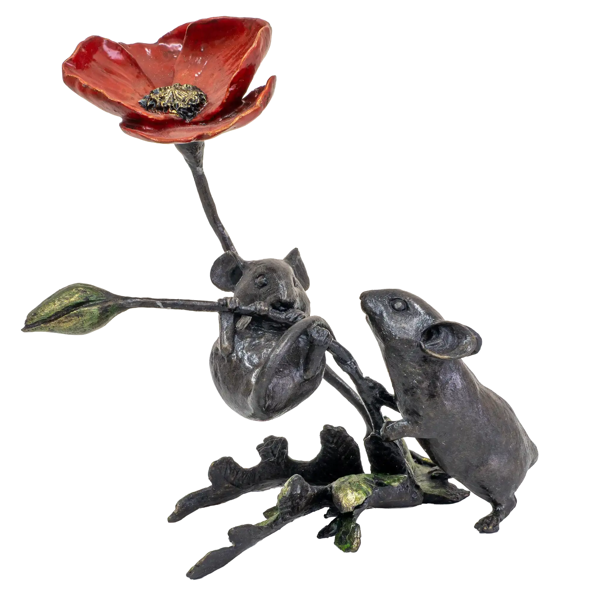 Richard Cooper Bronze Mice Collection Mouse with Poppy Figurine