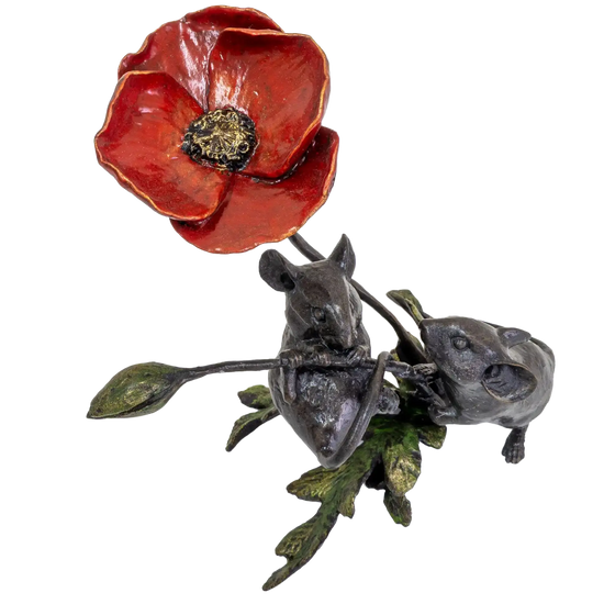 Richard Cooper Bronze Mice Collection Mouse with Poppy Figurine