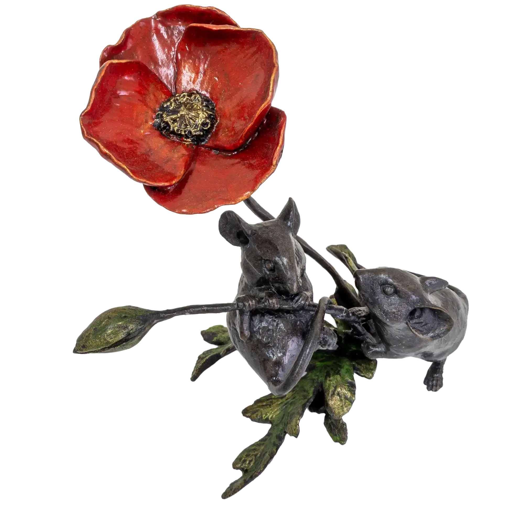 Richard Cooper Bronze Mice Collection Mouse with Poppy Figurine