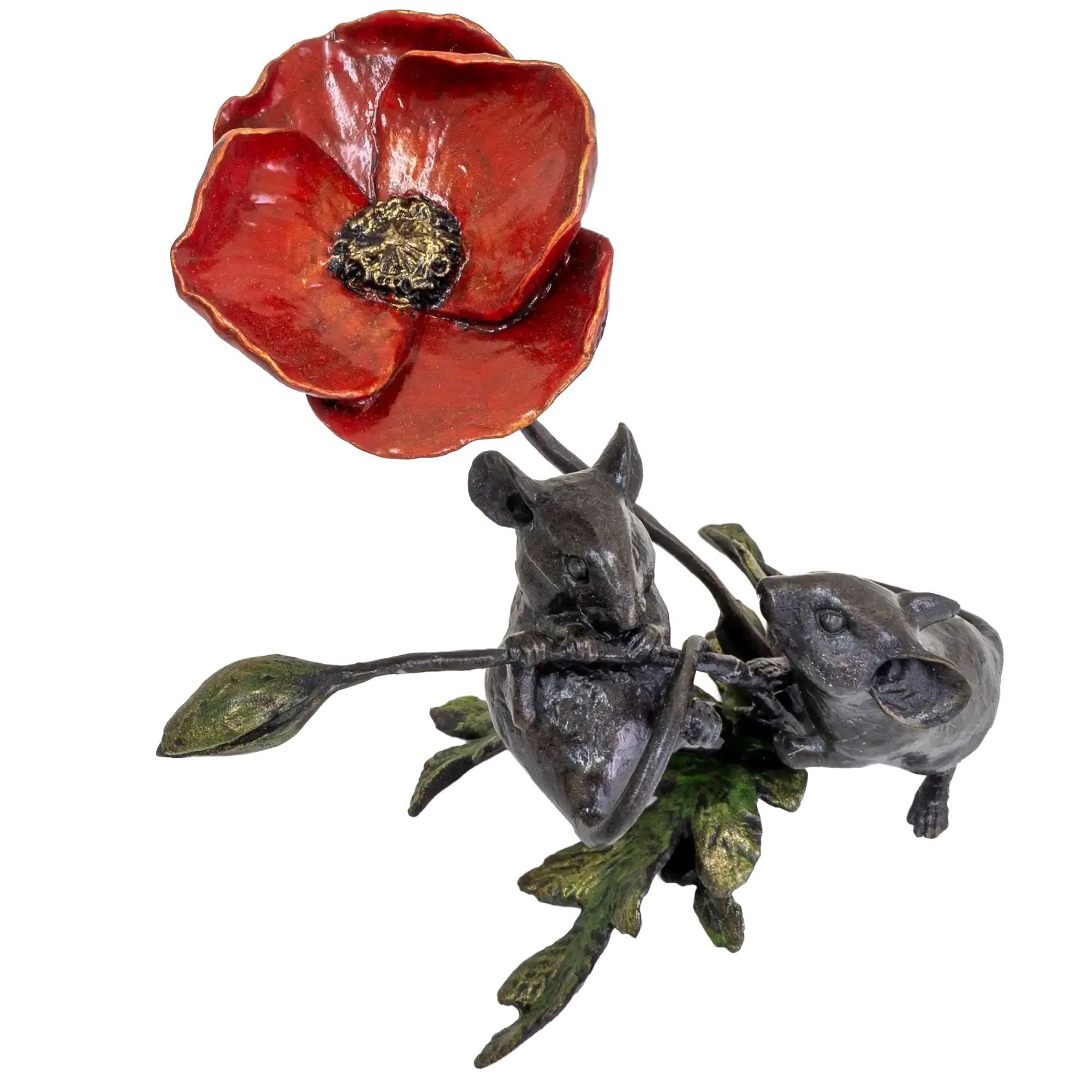 Richard Cooper Bronze Mice Collection Mouse with Poppy Figurine