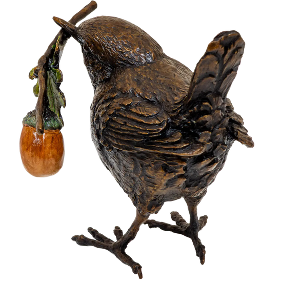 Richard Cooper Bronze Birds Collection Wren with Acorn
