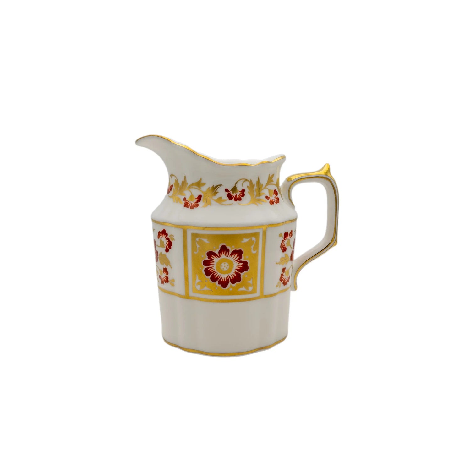 Decorative ceramic pitcher with floral patterns on a white background