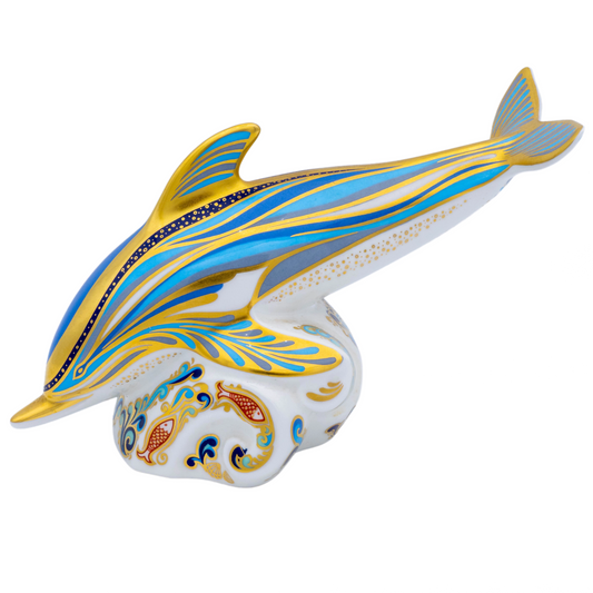 Royal Crown Derby Striped Dolphin Paperweight Bone China Collectible Charterwells