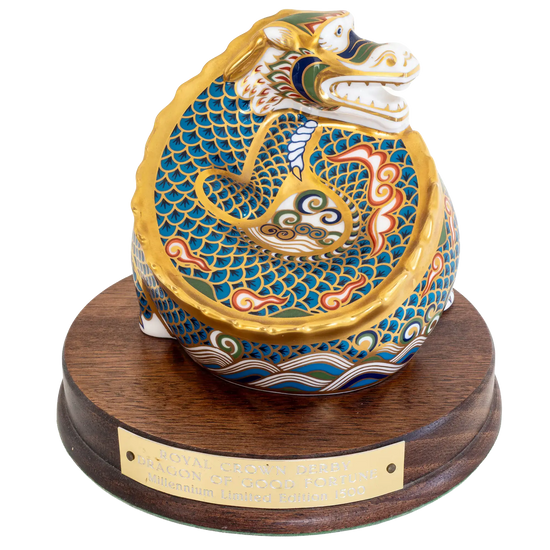 Royal Crown Derby Dragon of Good Fortune & Happiness Paperweight Set