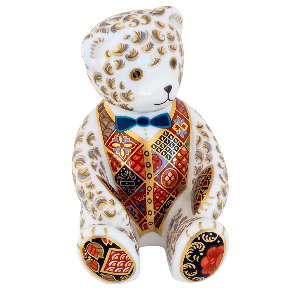 Royal Crown Derby Debonair Blue Bow Tier Bear Paperweight