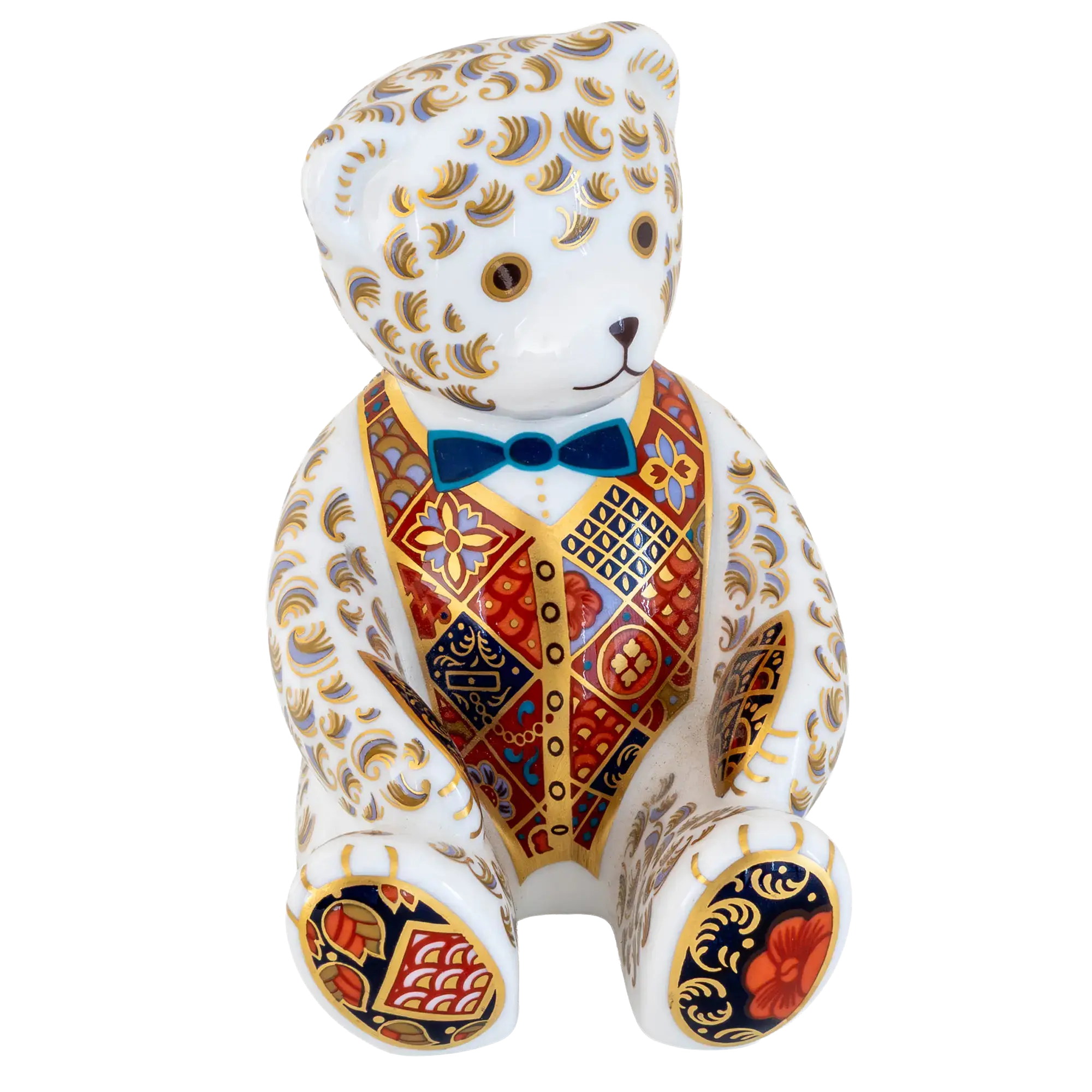 Royal Crown Derby Debonair Blue Bow Tier Bear Paperweight