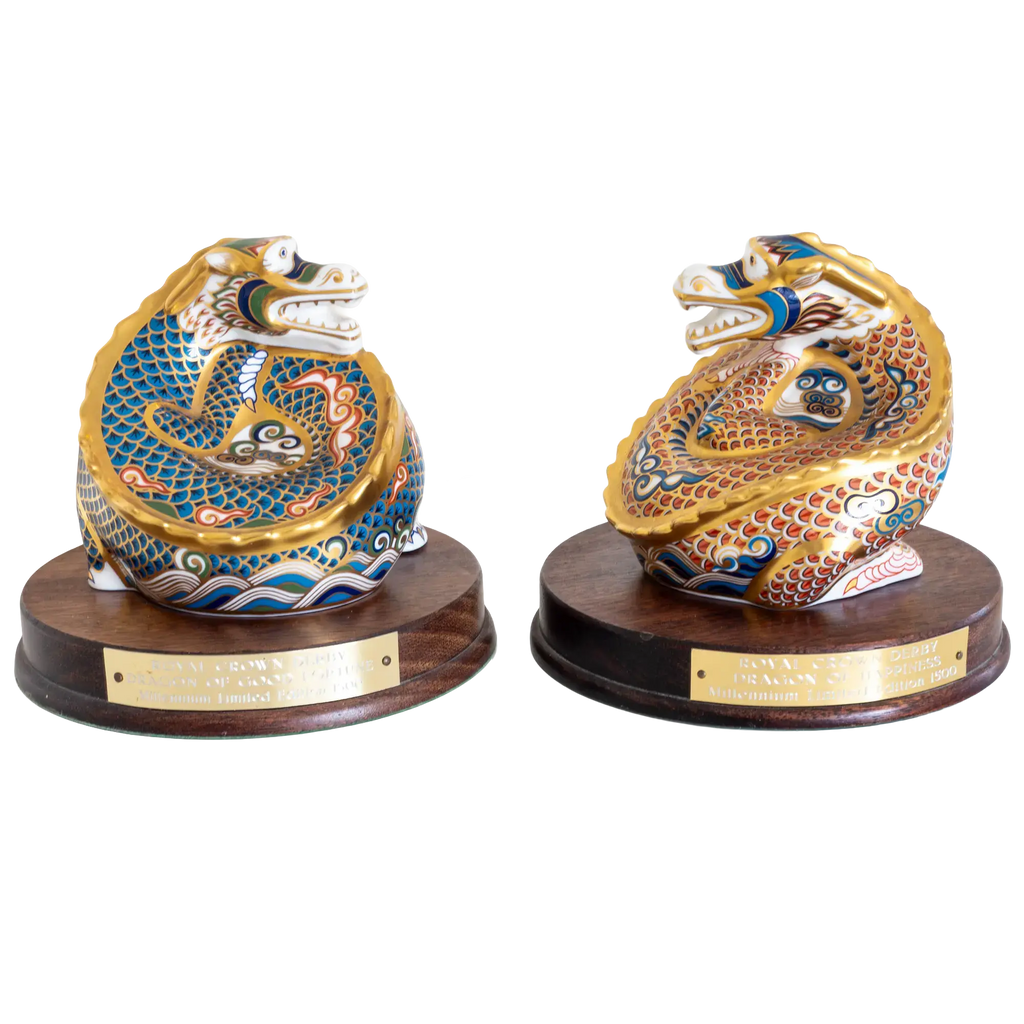 Royal Crown Derby Dragon of Good Fortune & Happiness Paperweight Set