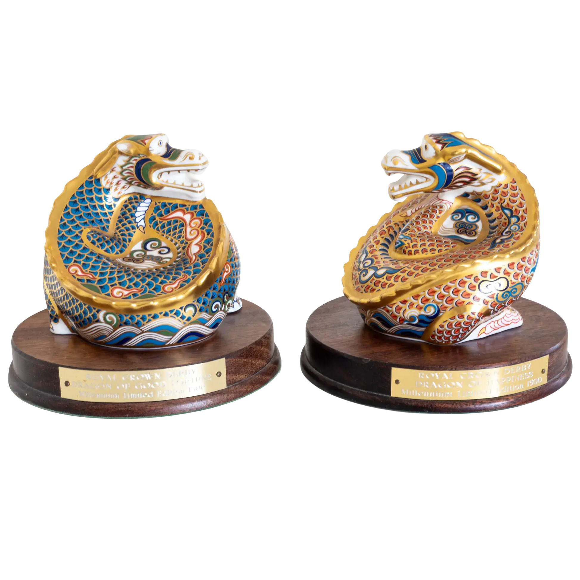 Royal Crown Derby Dragon of Good Fortune & Happiness Paperweight Set
