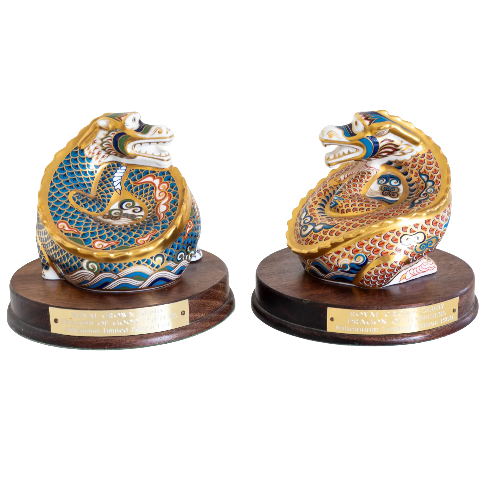 Royal Crown Derby Dragon of Good Fortune & Happiness Paperweight Set