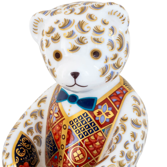 Royal Crown Derby Debonair Blue Bow Tier Bear Paperweight