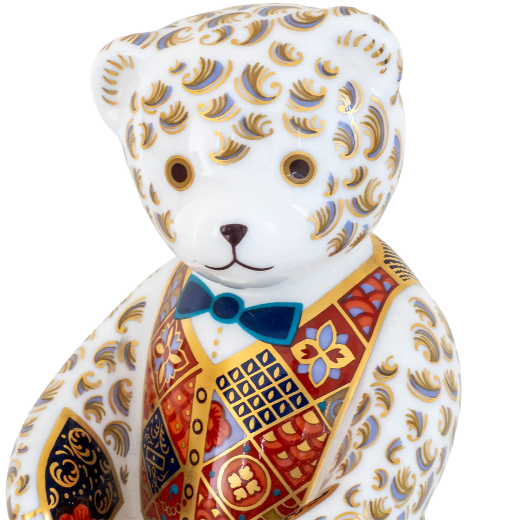 Royal Crown Derby Debonair Blue Bow Tier Bear Paperweight