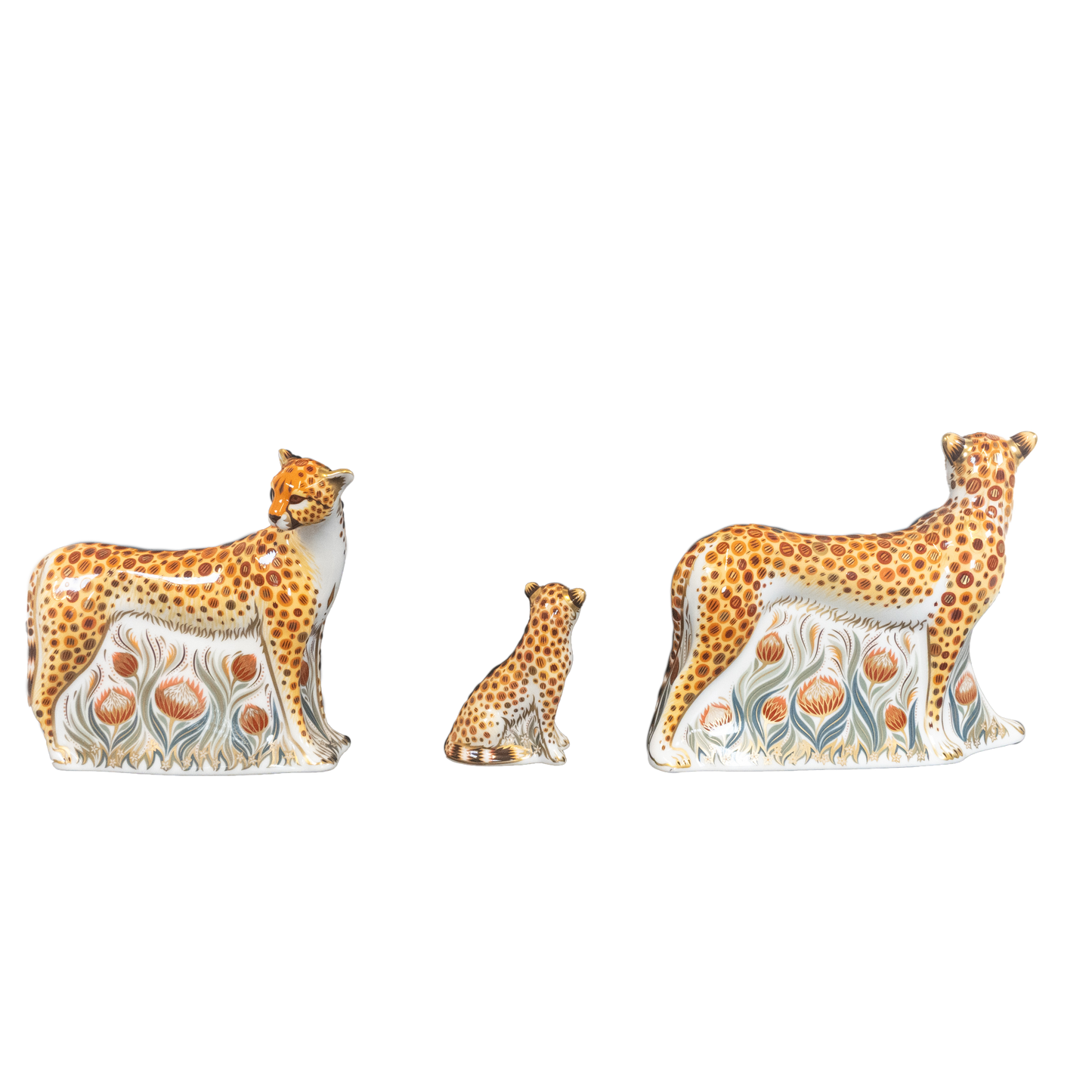 Royal Crown Derby Cheetah Family Paperweights Charterwells-Ex-Display