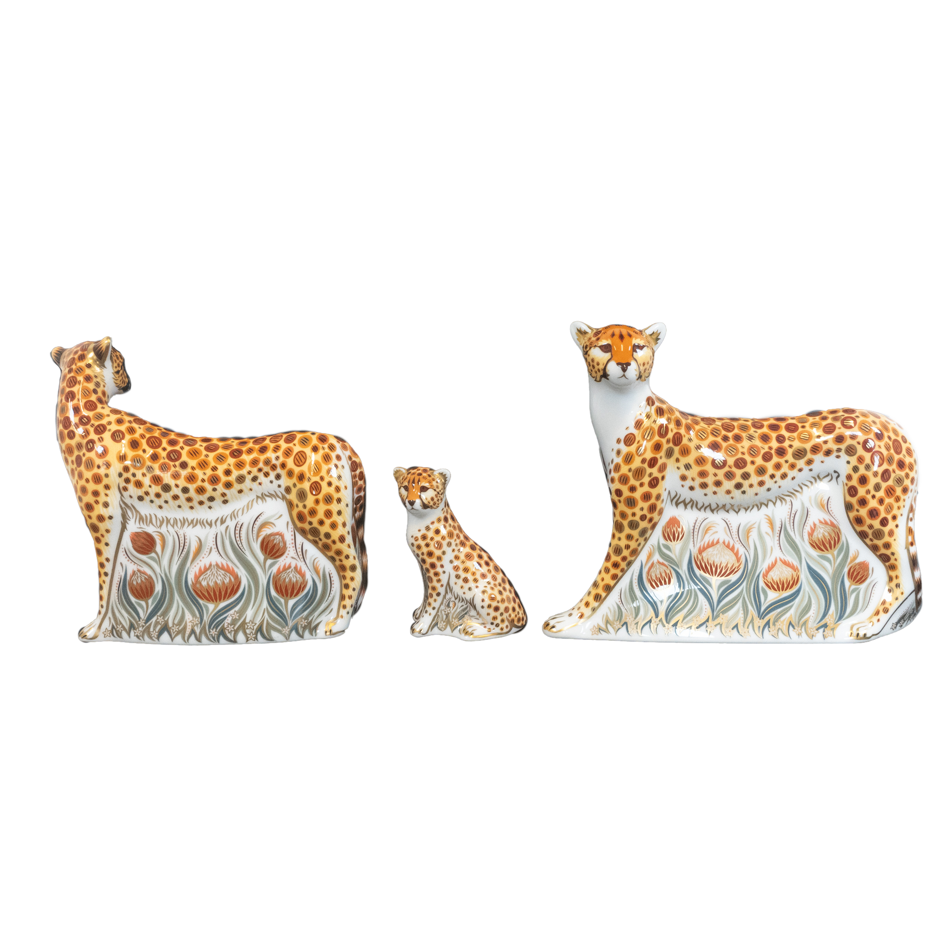 Royal Crown Derby Cheetah Family Paperweights Charterwells-Ex-Display