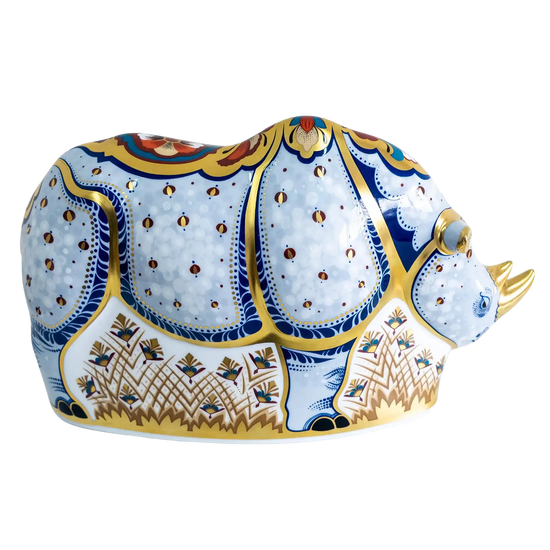 Royal Crown Derby Endangered Species White Rhino Paperweight
