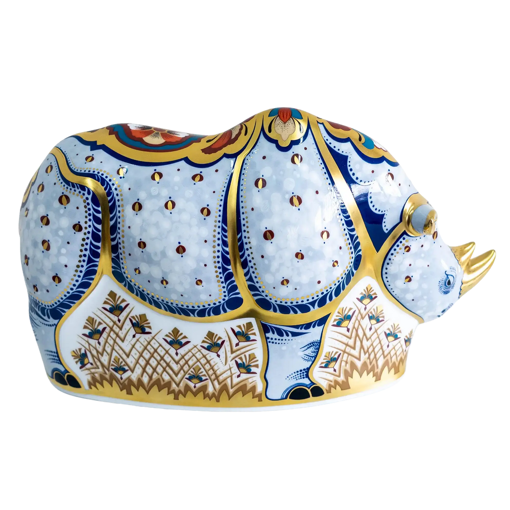 Royal Crown Derby Endangered Species White Rhino Paperweight