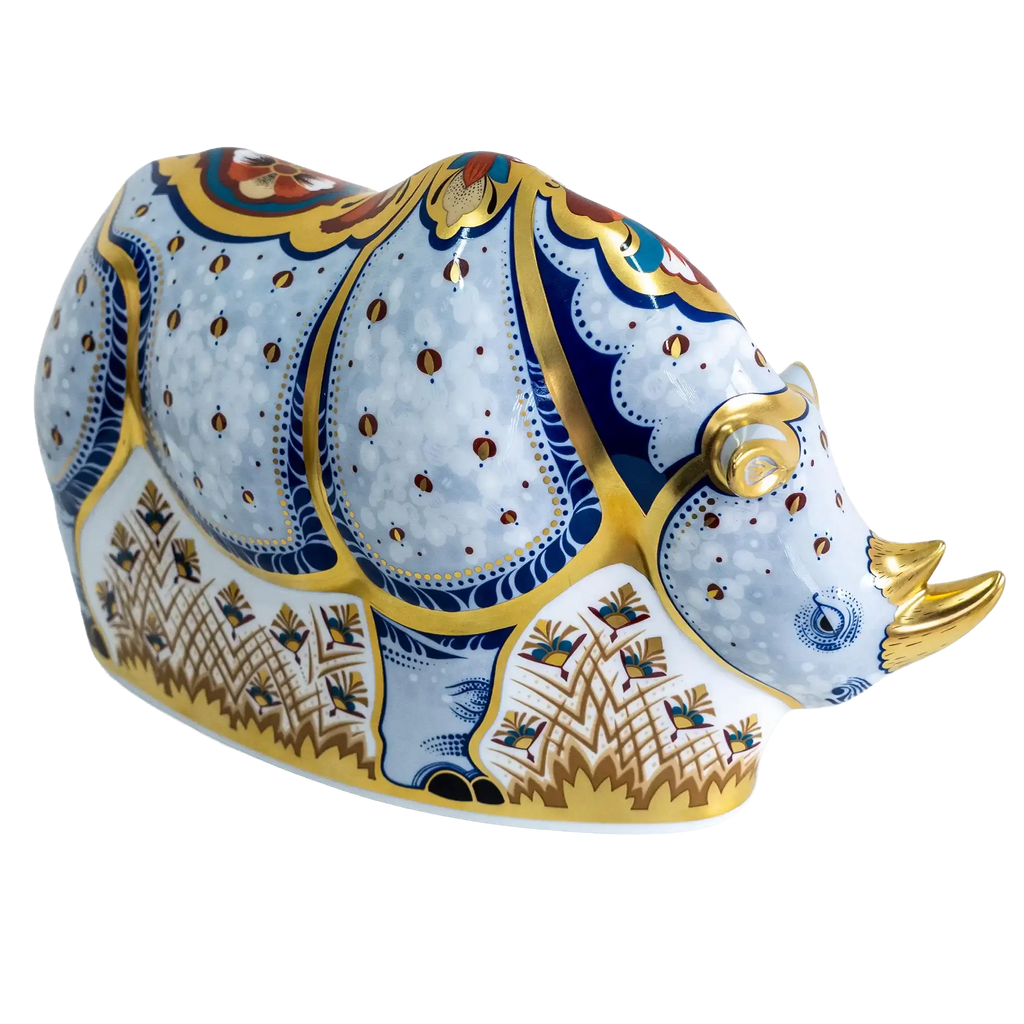 Royal Crown Derby Endangered Species White Rhino Paperweight