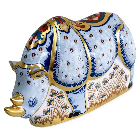 Royal Crown Derby Endangered Species White Rhino Paperweight