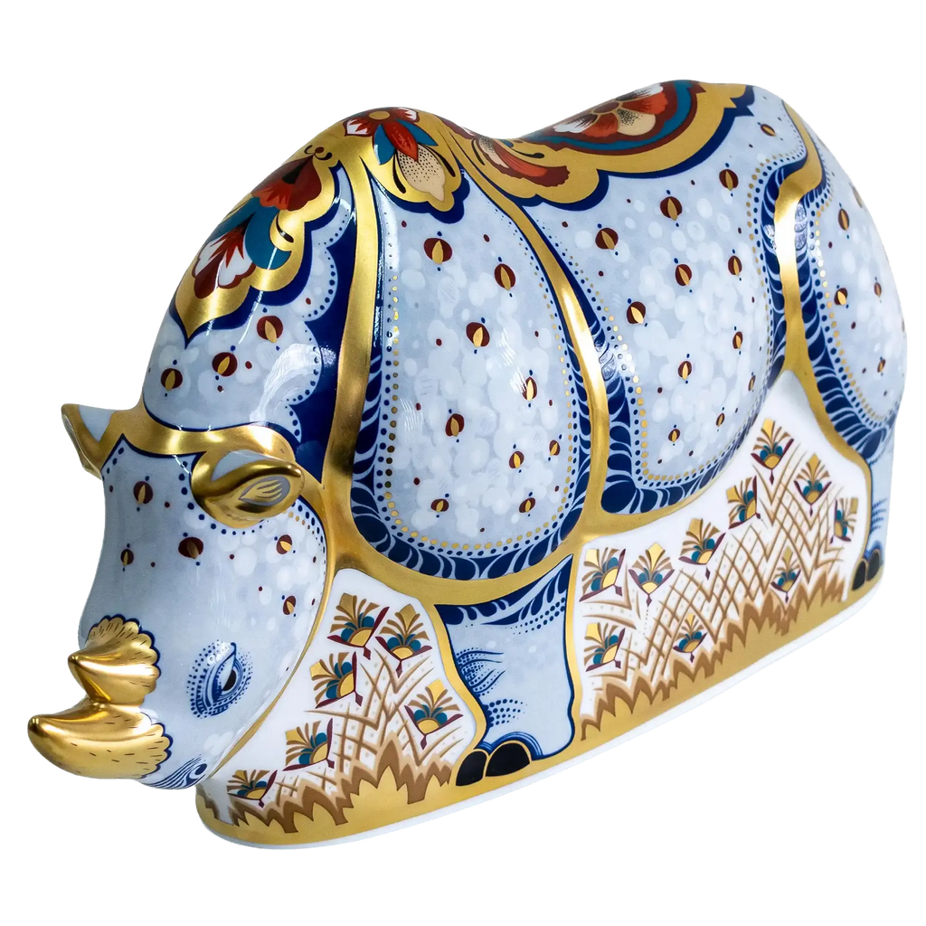 Royal Crown Derby Endangered Species White Rhino Paperweight