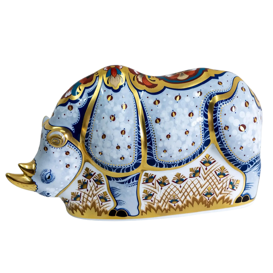Royal Crown Derby Endangered Species White Rhino Paperweight