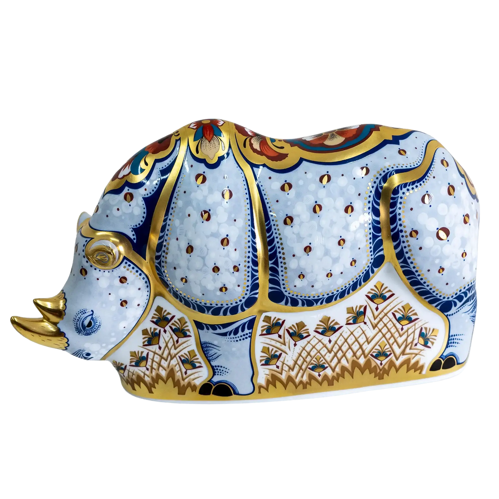 Royal Crown Derby Endangered Species White Rhino Paperweight
